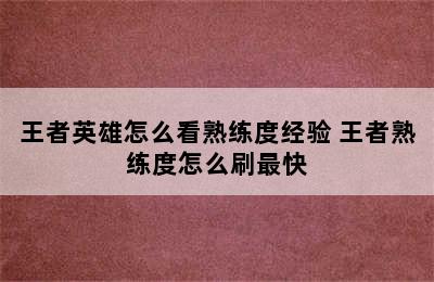 王者英雄怎么看熟练度经验 王者熟练度怎么刷最快